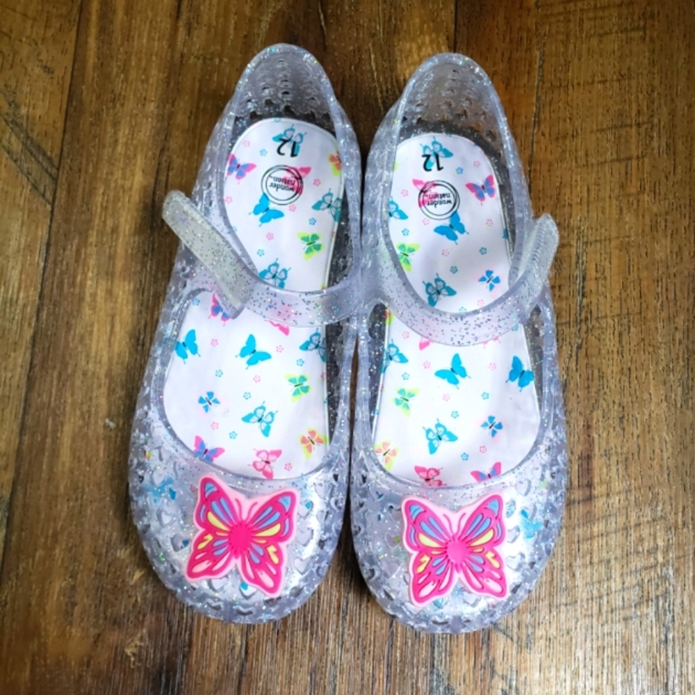 Toddler Girls Sz 12 Wonder Nation Butterfly Glitter Mary Jane Jellies